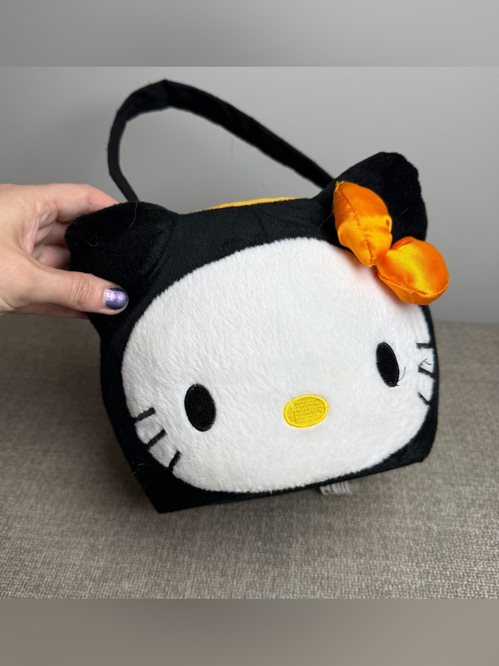 Sanrio Hello Kitty Plush Halloween Bucket Bag Candy Basket Black Cat Y2K Decor